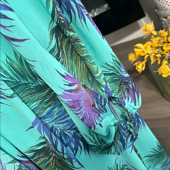 Fashion Nova Teal Tropical Midi Dress with Purple & Blue Palm Print - Picture 3 of 8